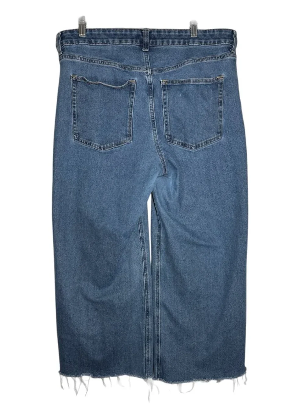 H&M Wide Leg Jeans High Rise Size 16 Fray Hem Cotton Stretchy Blue Baggy Loose - Picture 2 of 9